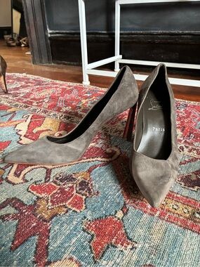 Christian Louboutin Taupe Suede Pointed Toe Pumps with Red Soles